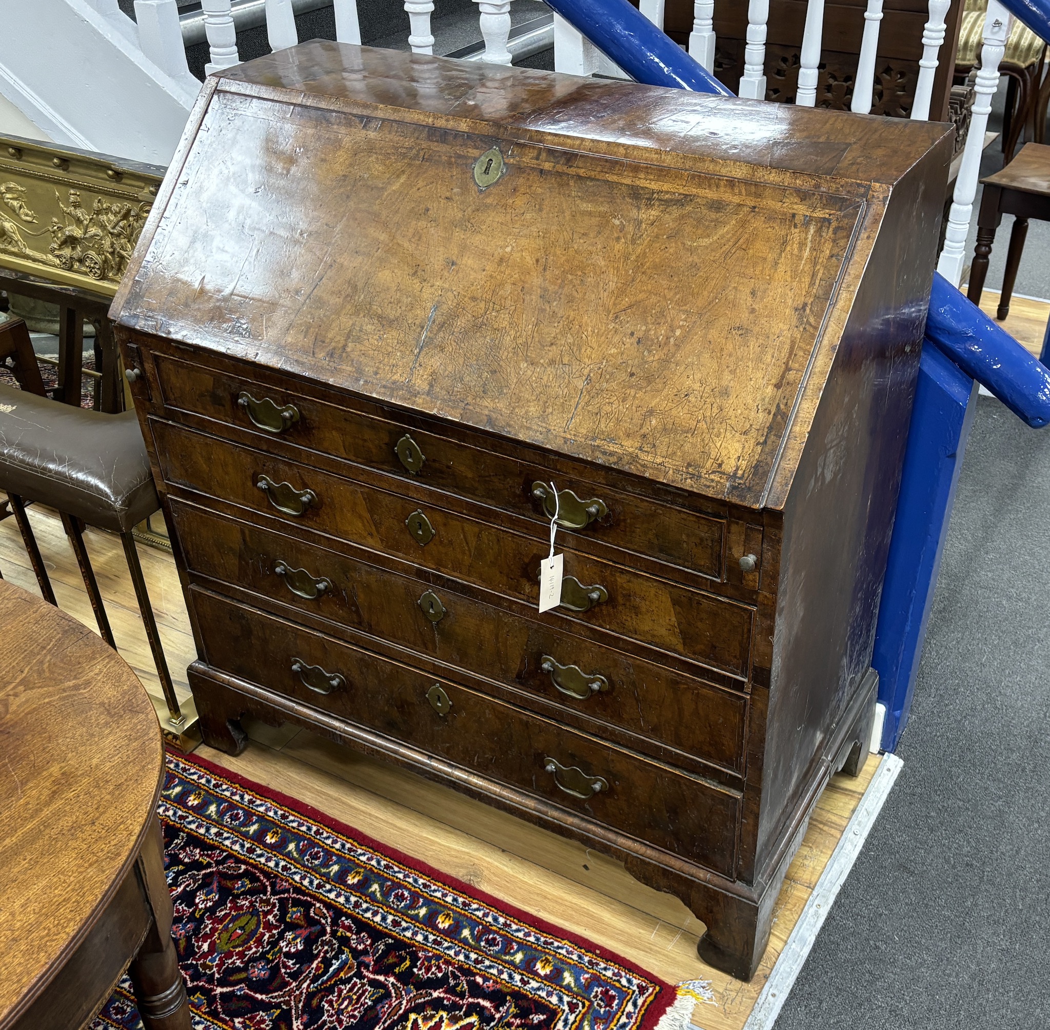 A 18th century walnut bureau, width 97cm, depth 50cm, height 104cm